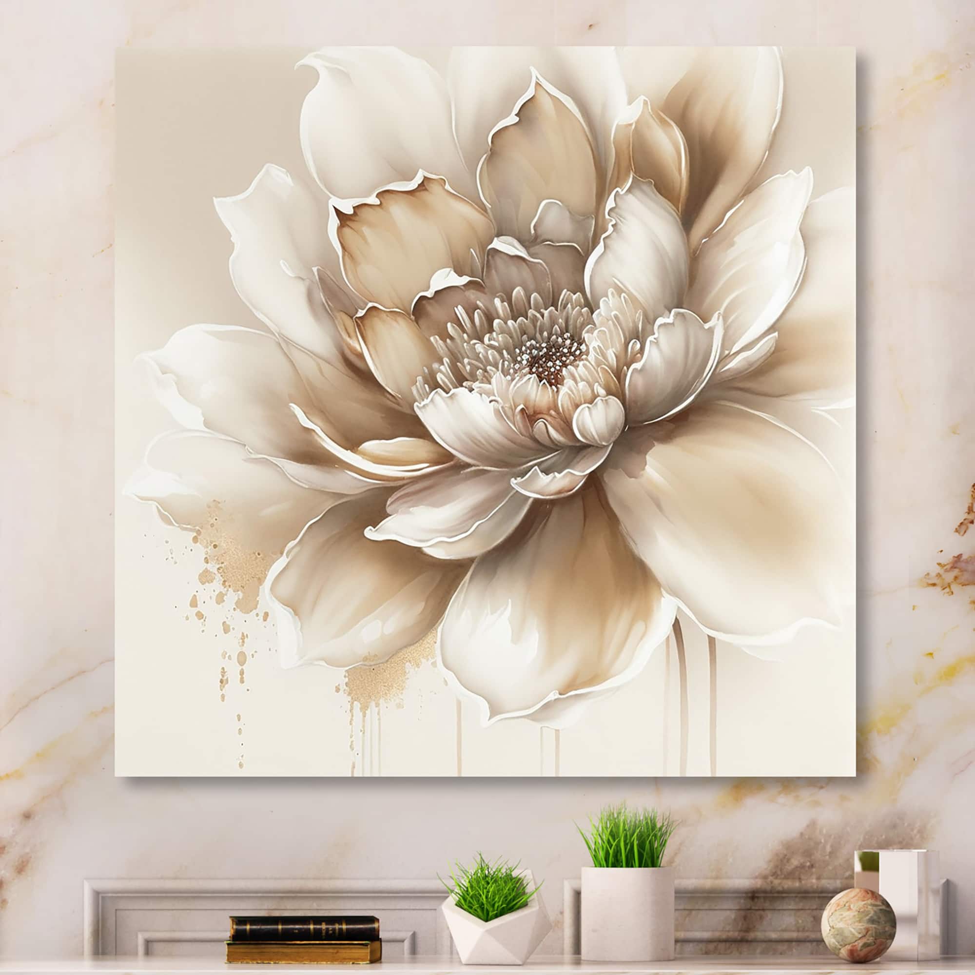 Designart 'Blooming Beige Floral Design III' Floral & Botanical Canvas Wall Art